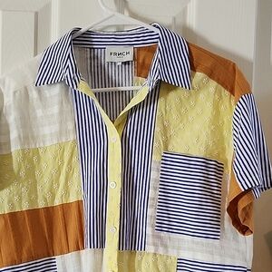FRNCH Men's Striped and Patchwork Casual Shirt